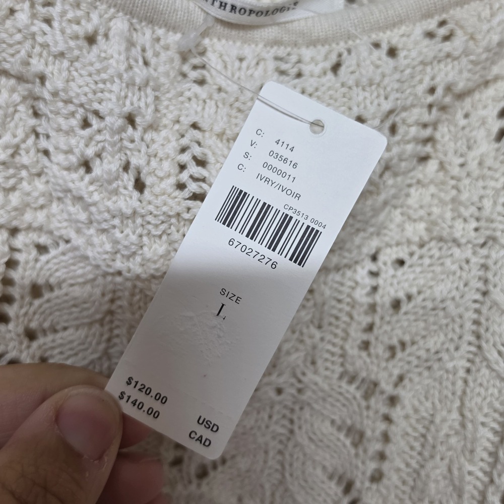Anthropologie Ruffled Garden Sweater Tank Top Ivory Knit Lace Trim NWT Large - Picture 7 of 11